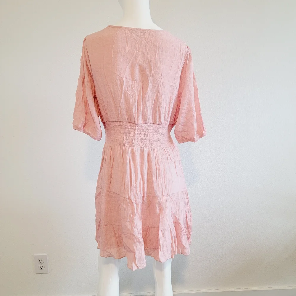 *Host Pick* Coral Peach V-Neck Balloon Sleeve Casual Mini Dress Sz Petite XL - Picture 8 of 10